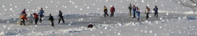 People playing hockey in winter