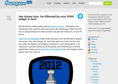 Stanley Cup badge on Foursquare