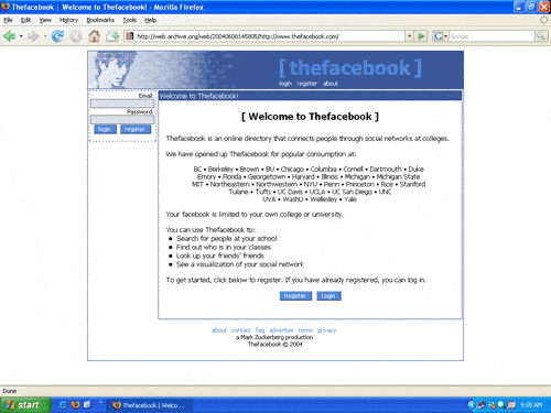 Facebook 2004 Screenshot