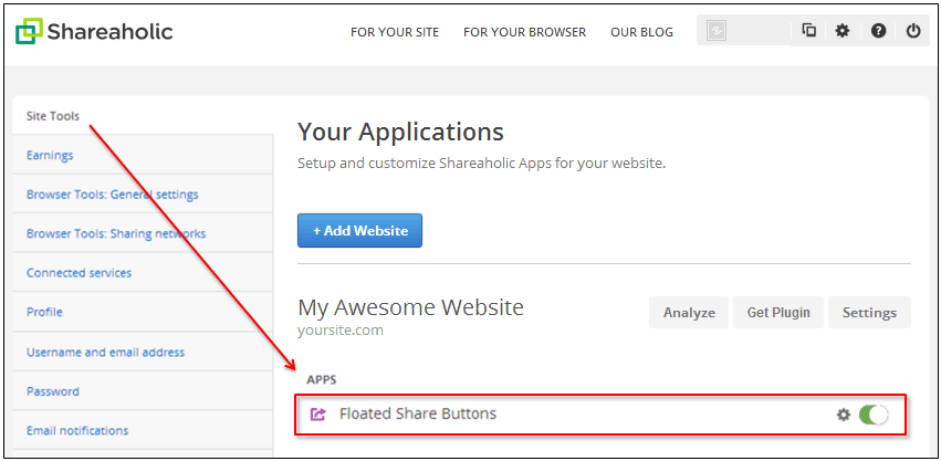 Settings for Floated Share Buttons by Shareaholic