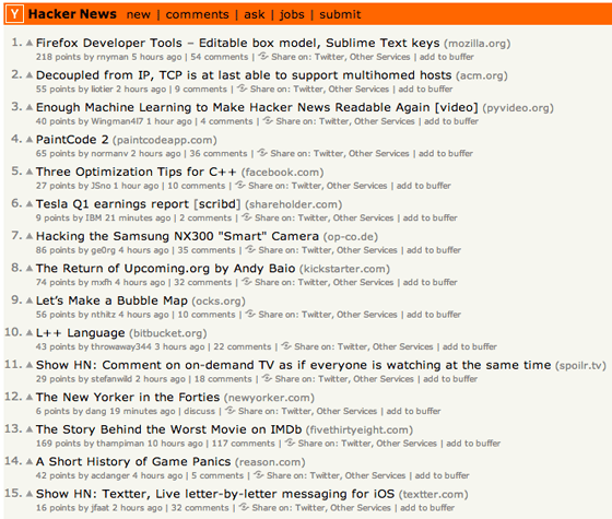 Hacker News screenshot