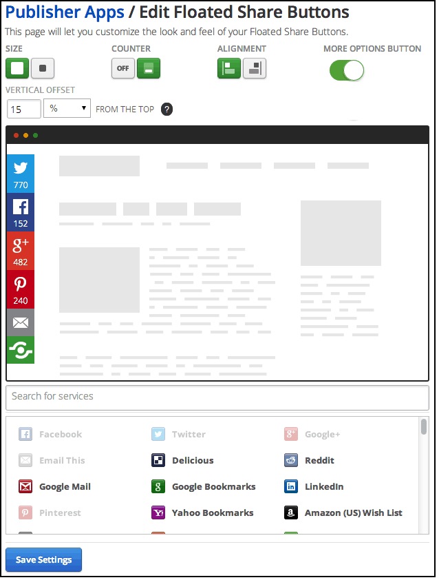 Updated Floating Share Buttons Settings