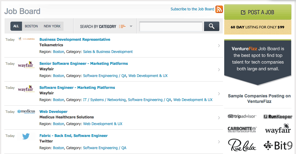 Job boards on VentureFizz